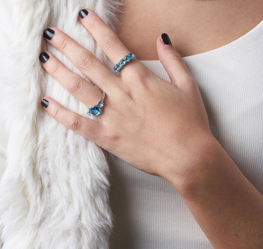 Aquamarine half-wedding ring