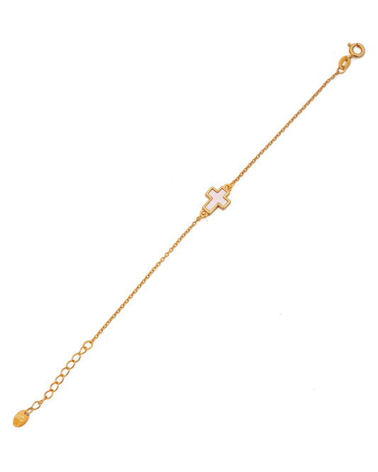Pulsera con cruz de nácar en baño de oro