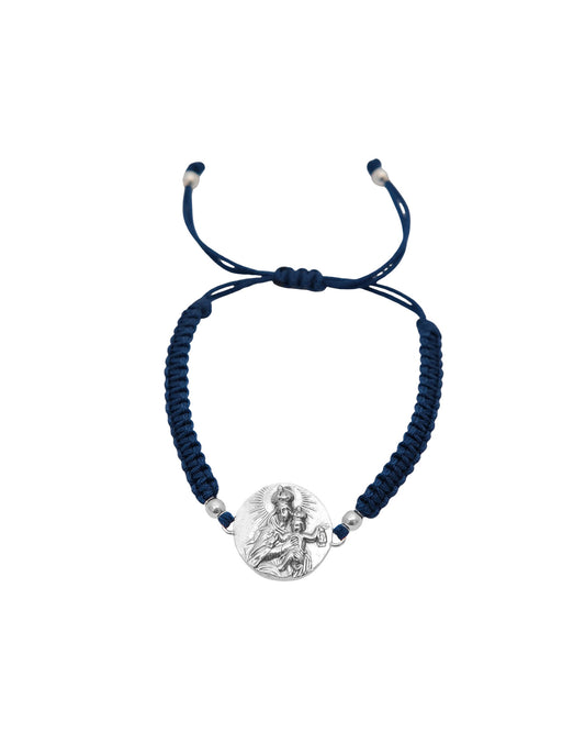 Pulsera macramé con escapulario en plata