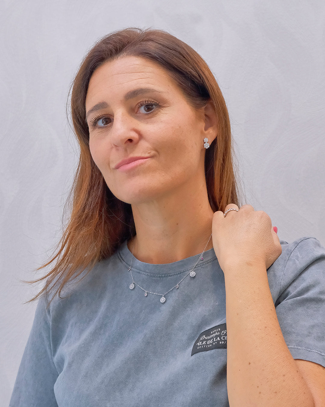 Pendientes en plata con doble roseta en circonitas