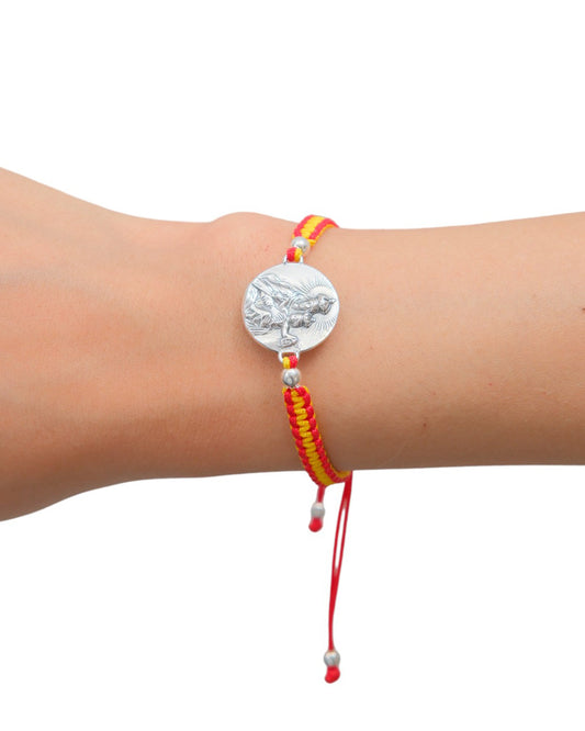 Pulsera bandera de España con escapulario en plata
