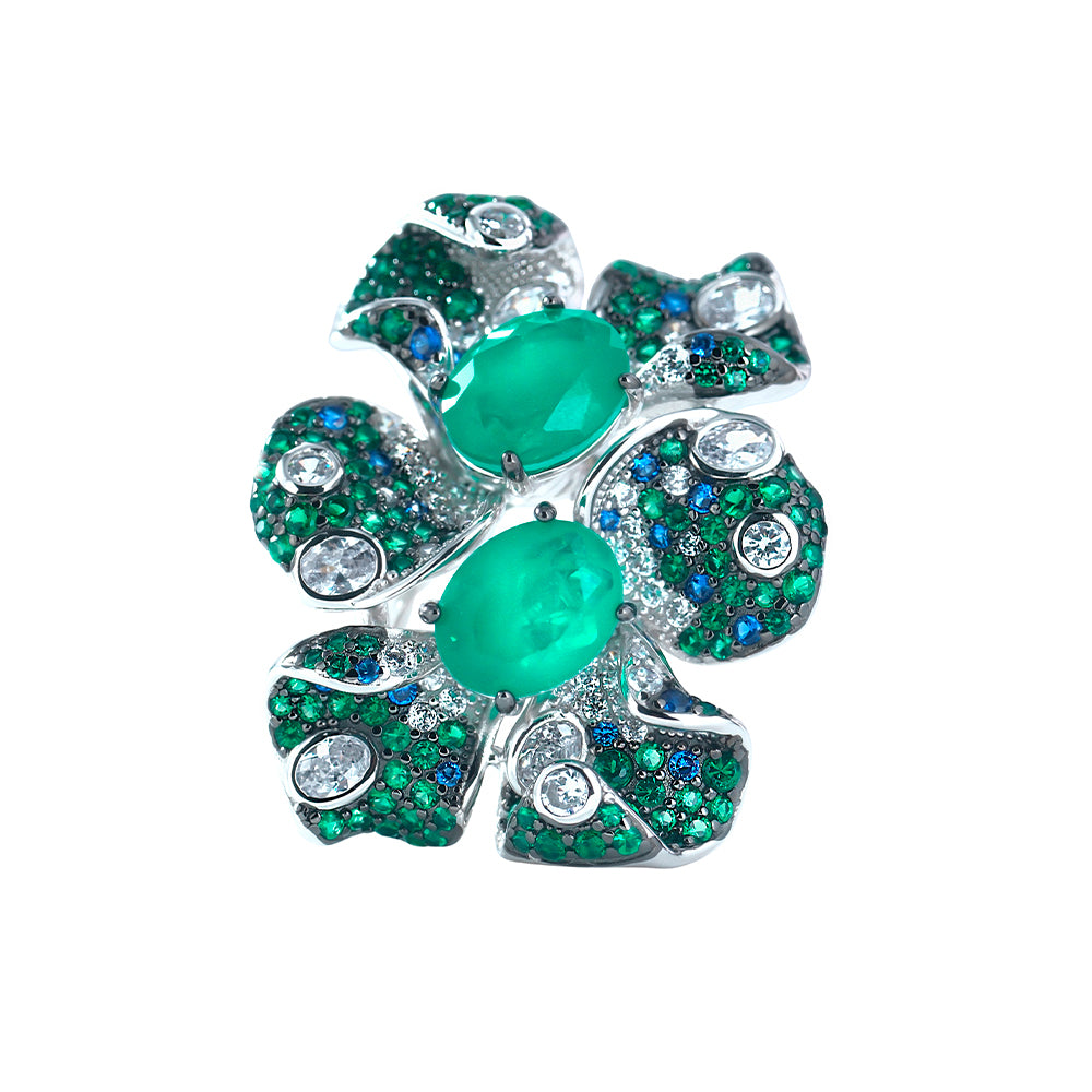 Anillo grande flor en plata con circonitas