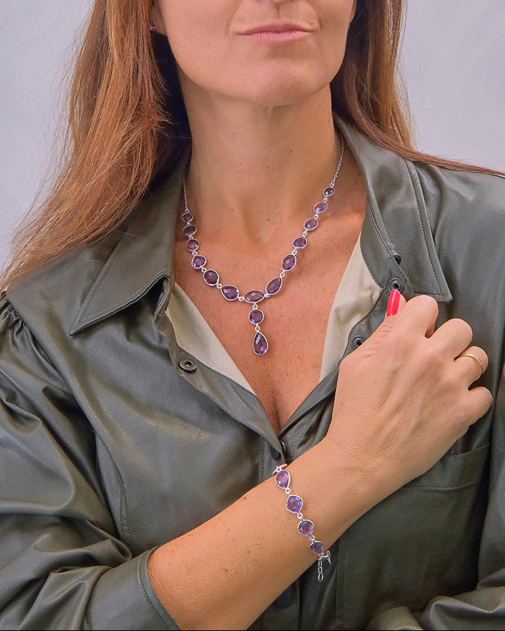Collar en plata con amatistas facetadas