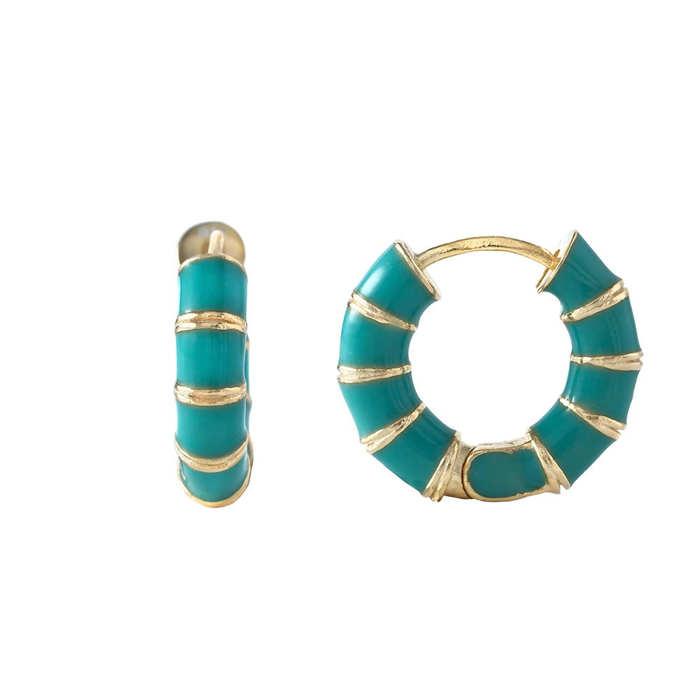 Aros baño de oro con esmalte turquesa