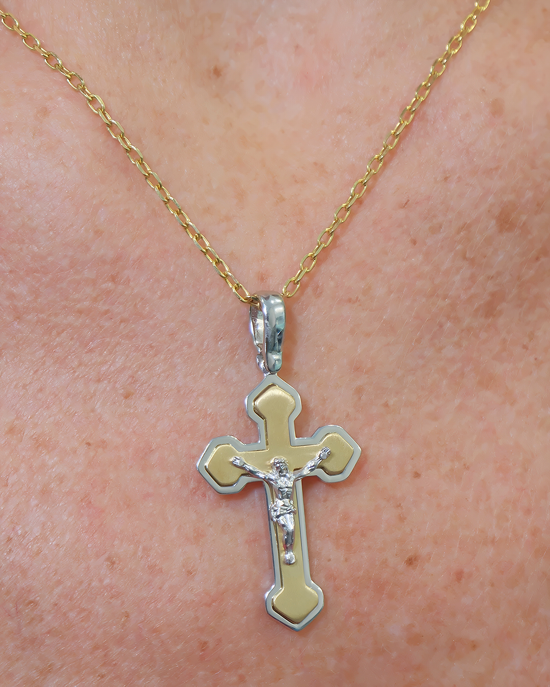 Large two-tone silver cross with Christ