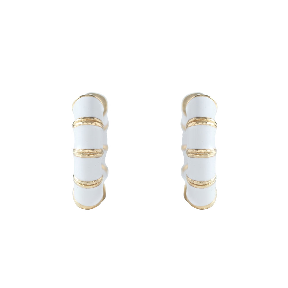 Aros baño de oro con esmalte blanco
