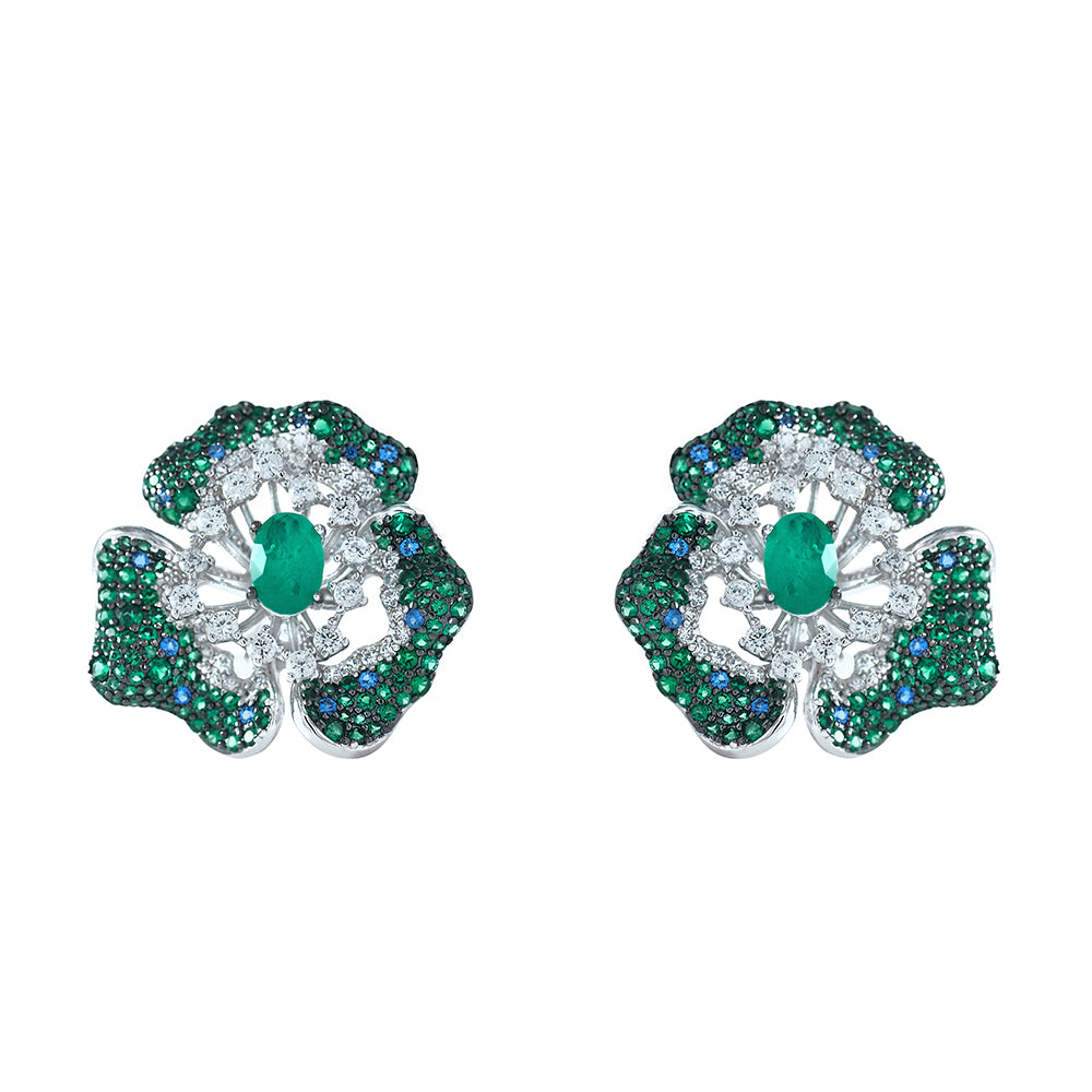 Pendientes grandes de flores con circonitas