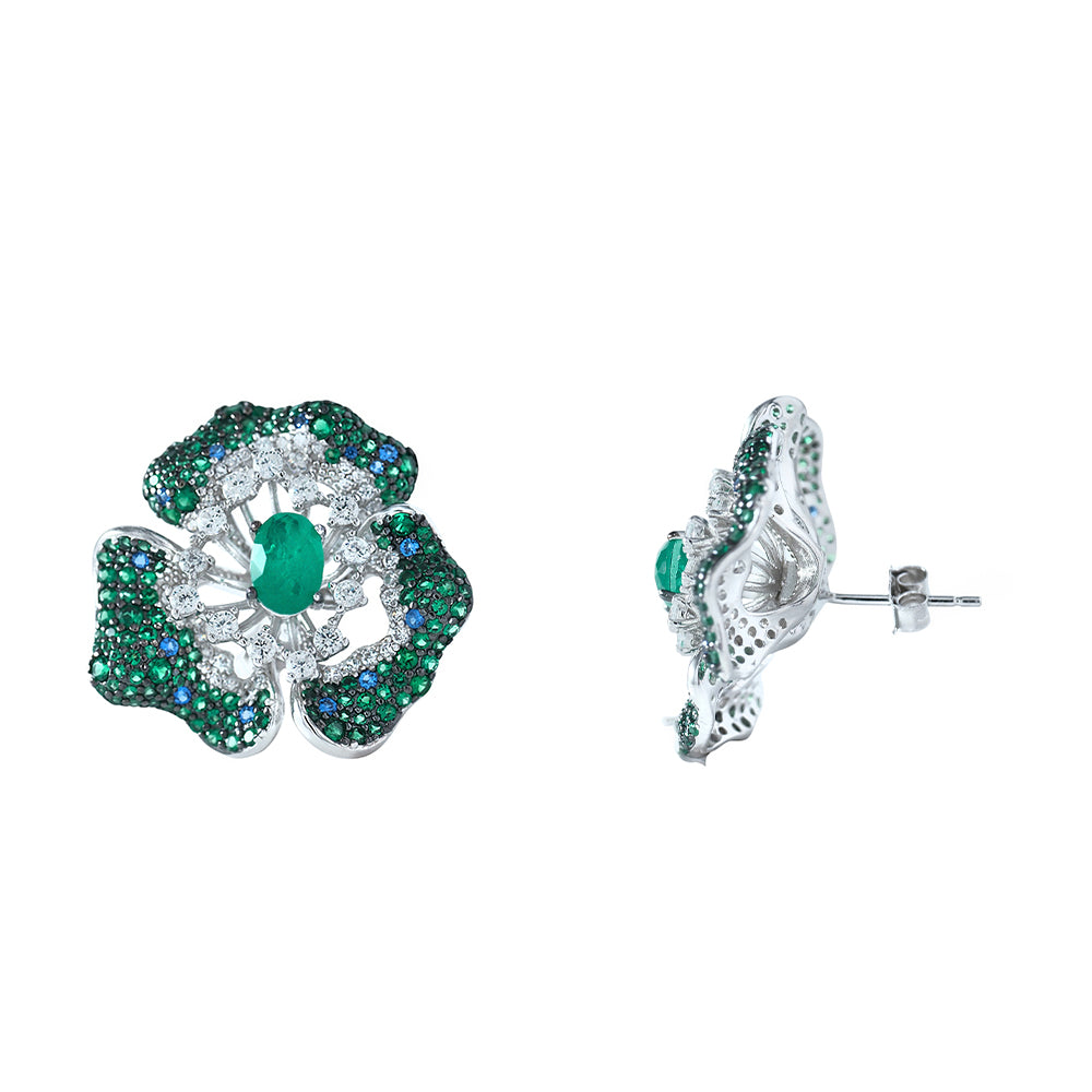Pendientes grandes de flores con circonitas