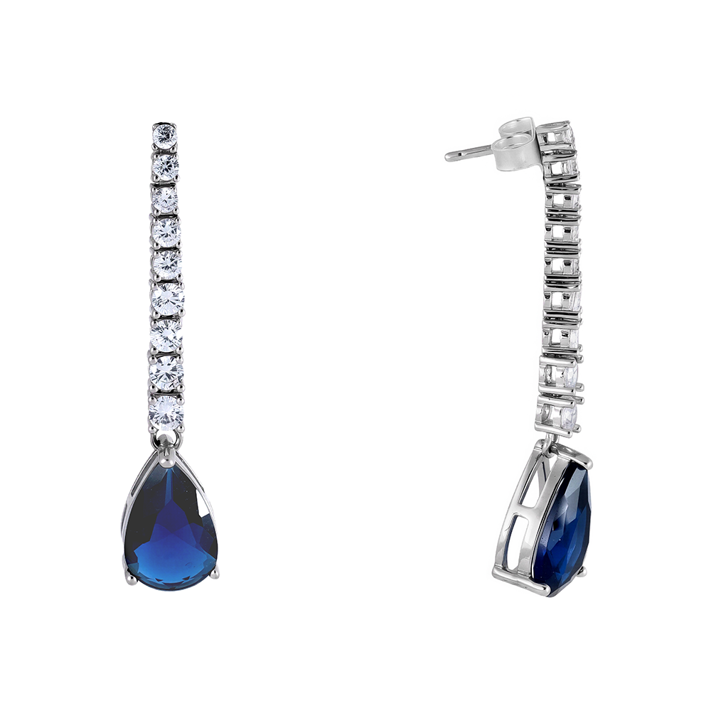 Pendientes en plata largos riviere zafiro