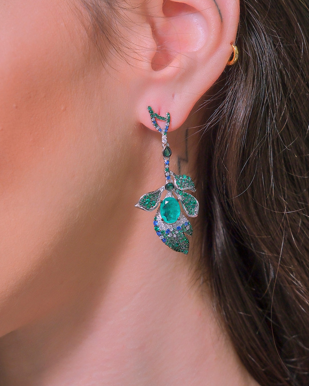 Pendientes largos flores con circonitas
