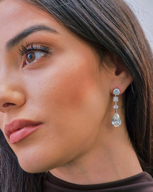 Pendientes largos en plata con piedras hidrotermal