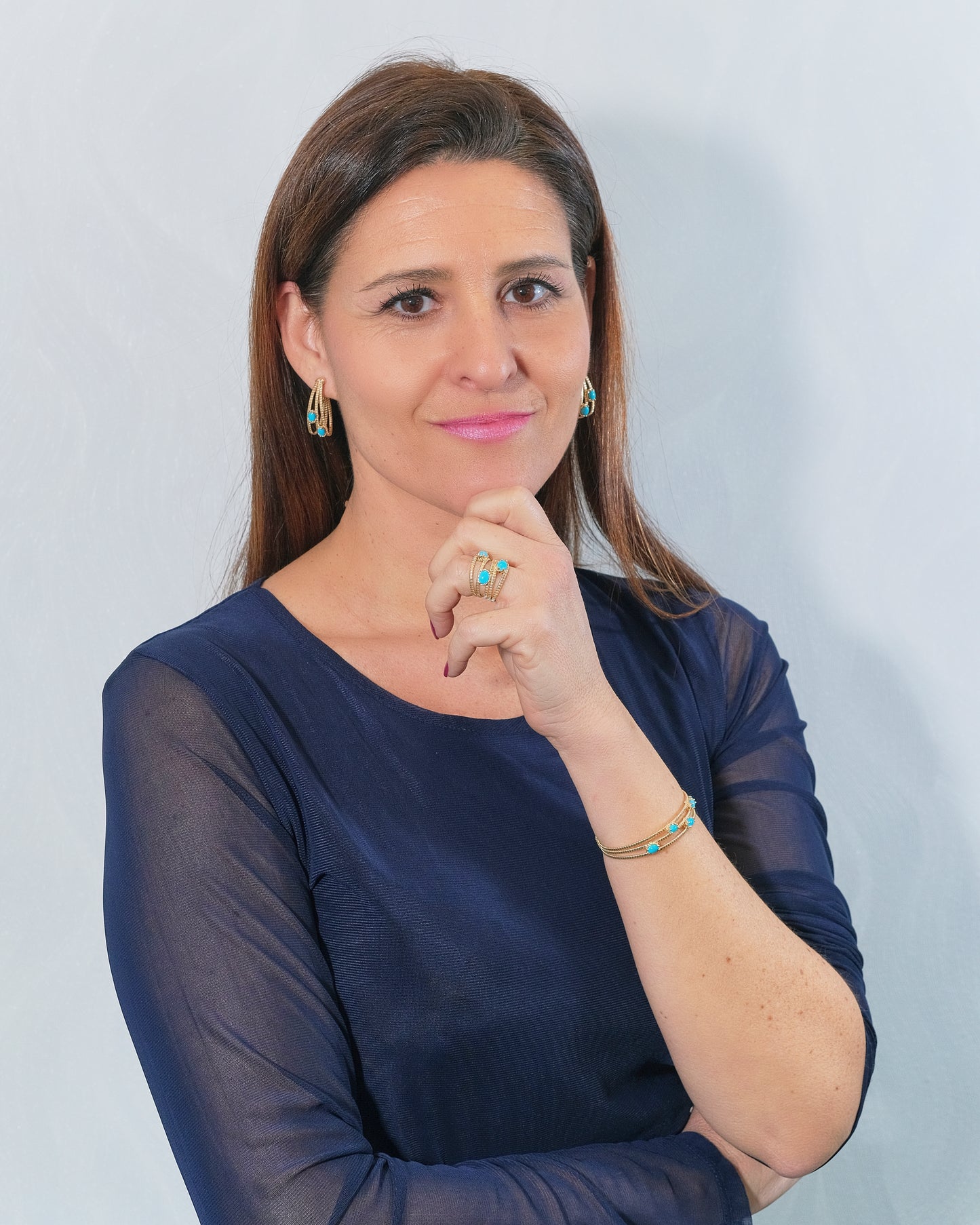 Pulsera rígida 3 filas con turquesas