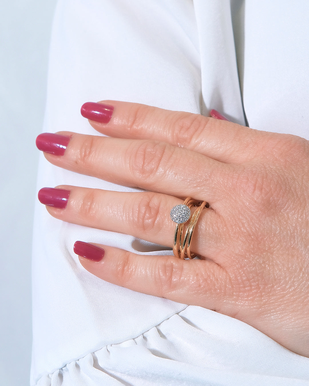 5-reihiger vergoldeter Ring mit Zirkonen