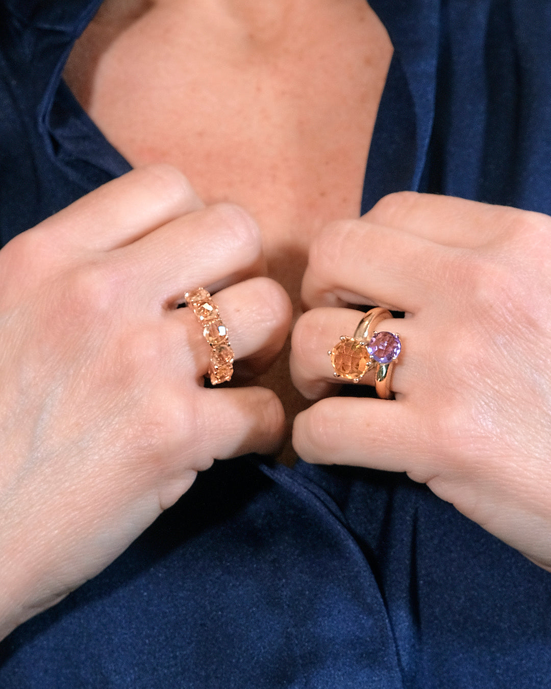Anillo tu y yo con amatista y citrino