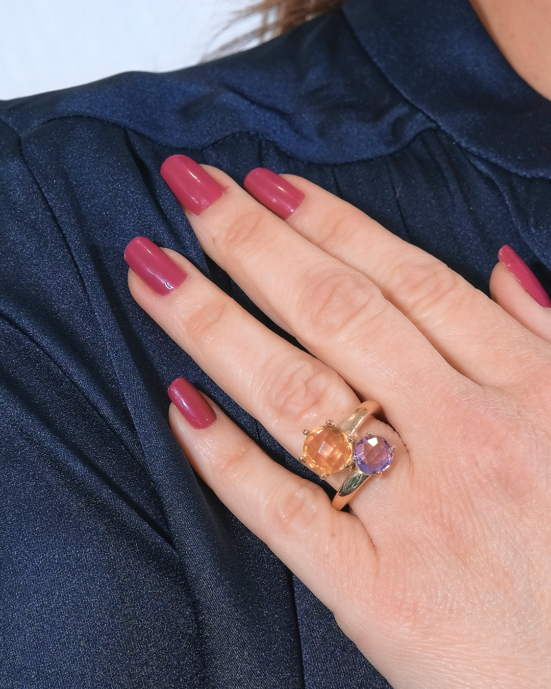 Anillo tu y yo con amatista y citrino