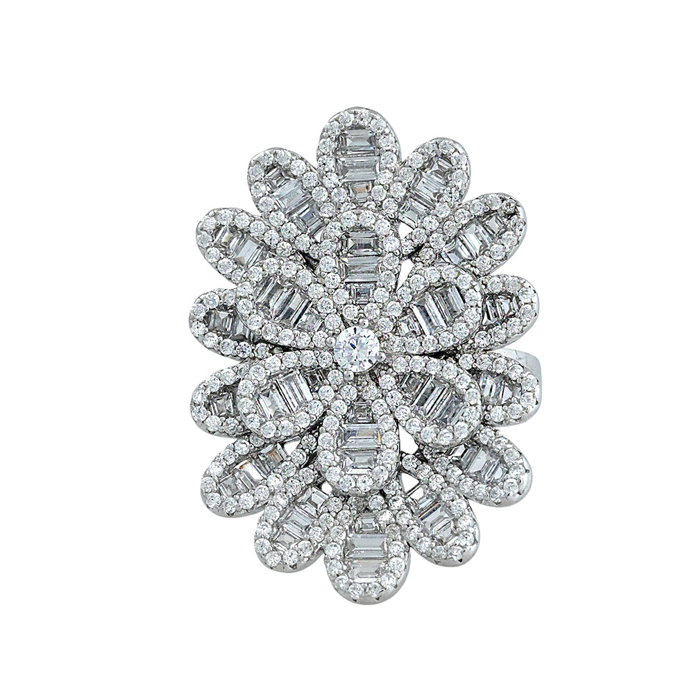 Anillo flor joya en plata orlas oval con circonitas
