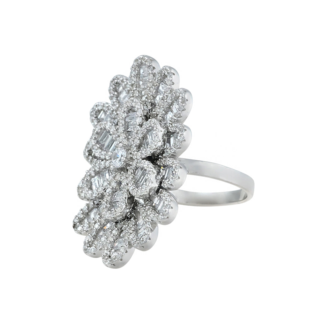 Anillo flor joya en plata orlas oval con circonitas