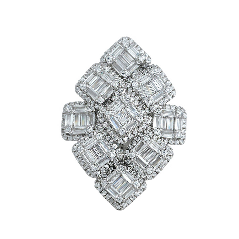 Anillo rombo joya en plata con orlas en circonitas