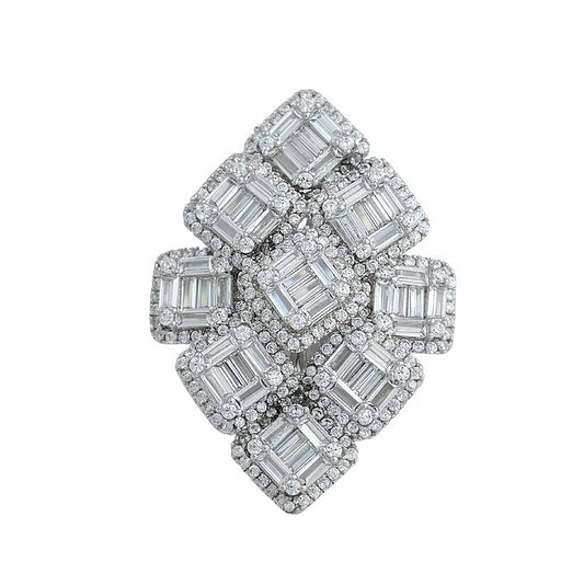 Anillo rombo joya en plata con orlas en circonitas