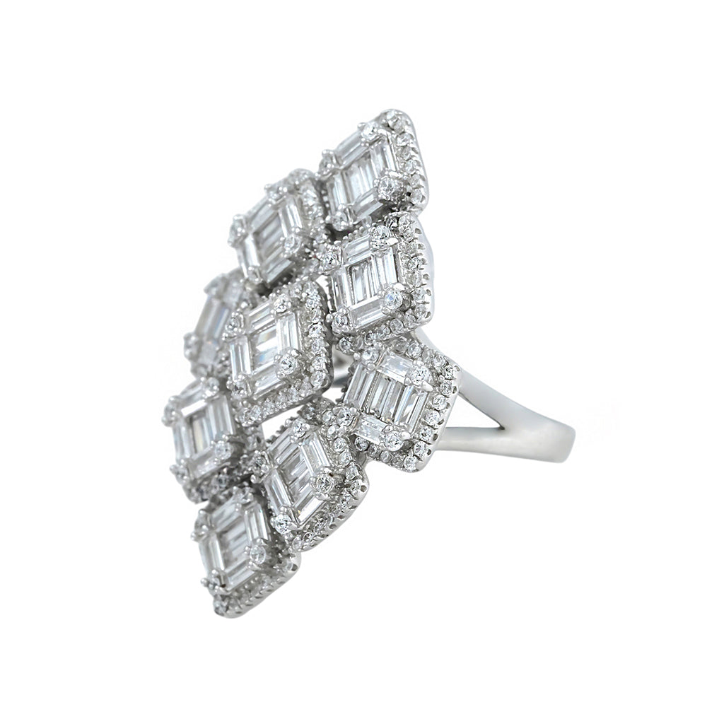 Anillo rombo joya en plata con orlas en circonitas