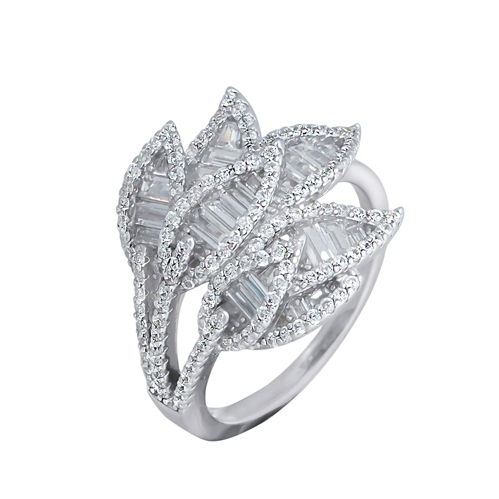 Anillo flor con circonitas en talla baguette