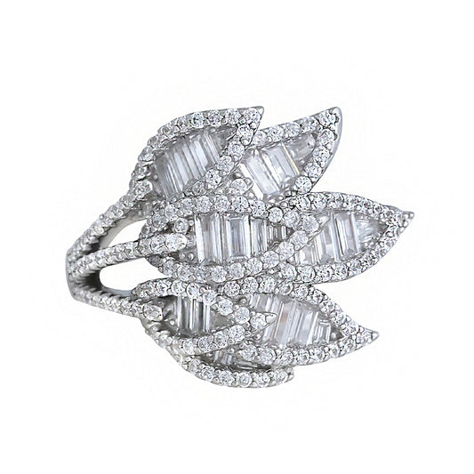 Anillo flor con circonitas en talla baguette