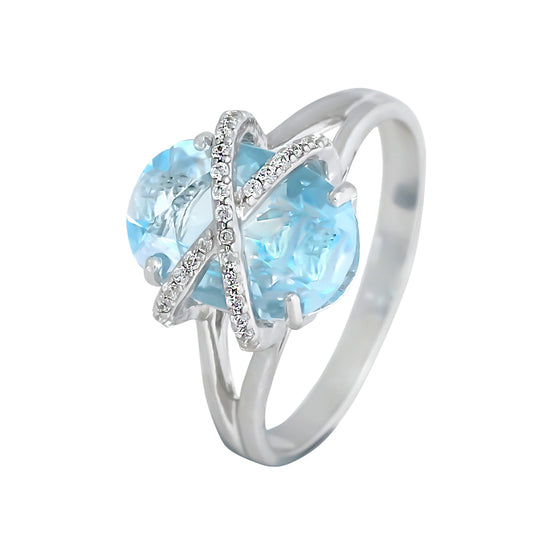 Anillo con aguamarina central en talla oval