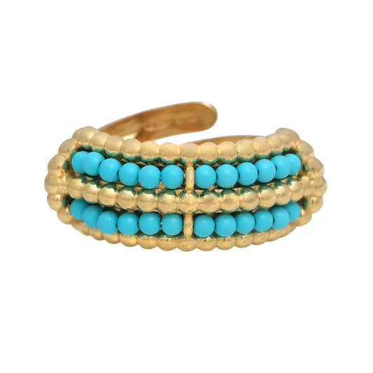 Anillo con doble fila de bolitas de turquesas