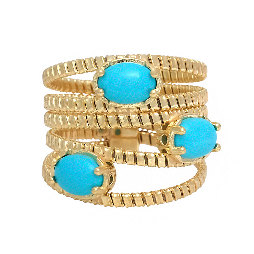 Ring mit 5 Reihen und 3 türkisfarbenen Krappen