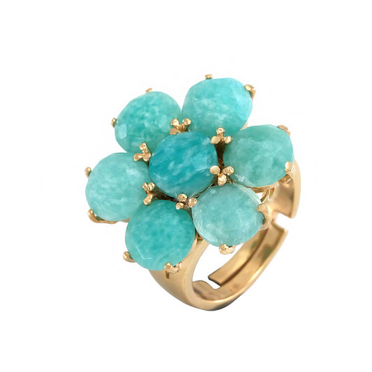 Anillo flor con piedras calcedonia