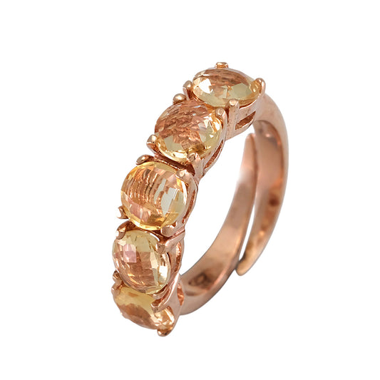 Anillo media alianza baño de oro rosa con citrinos