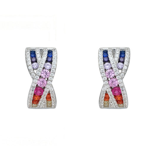 Pendientes cruzados con circonitas de colores