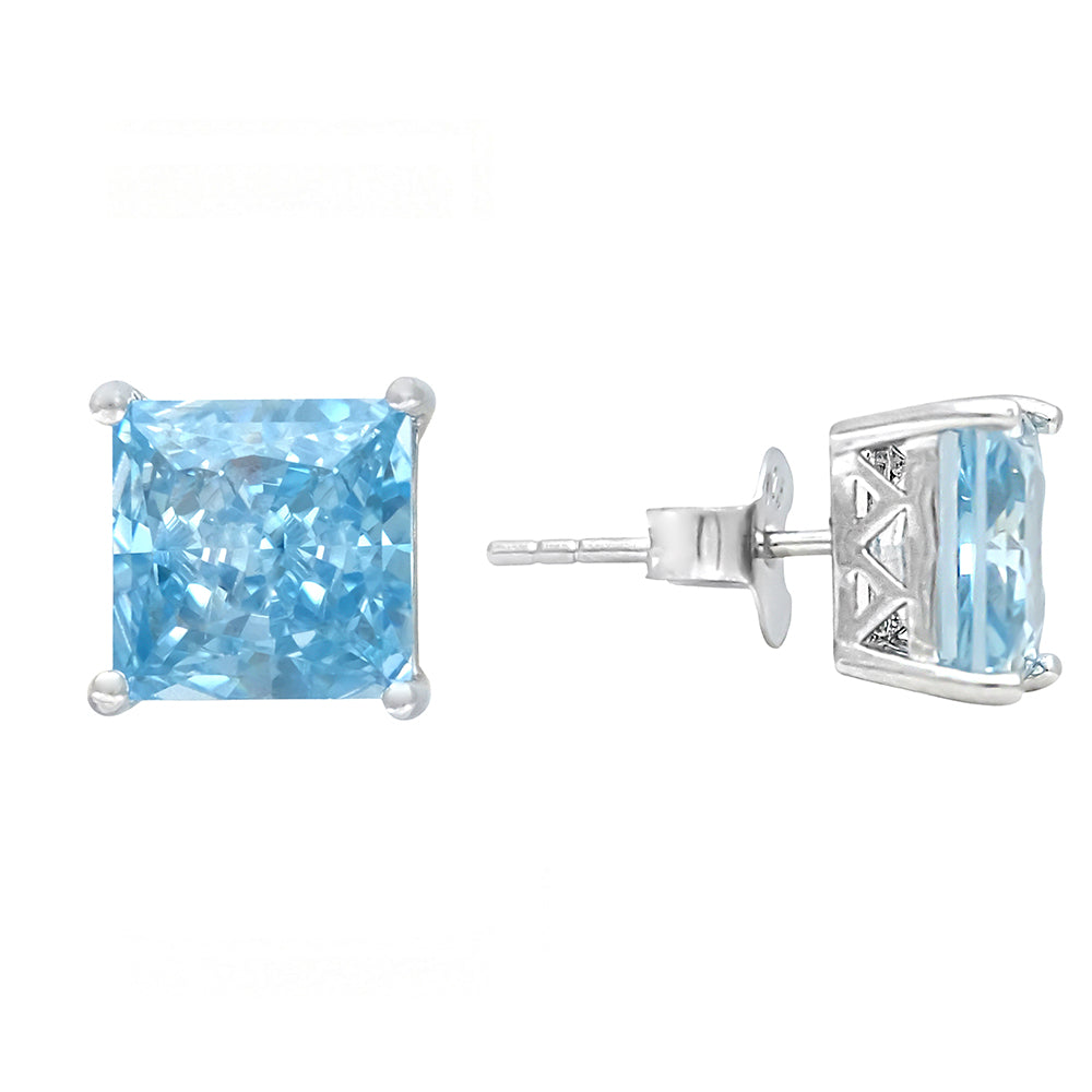 Earrings with princess-cut aquamarine stones