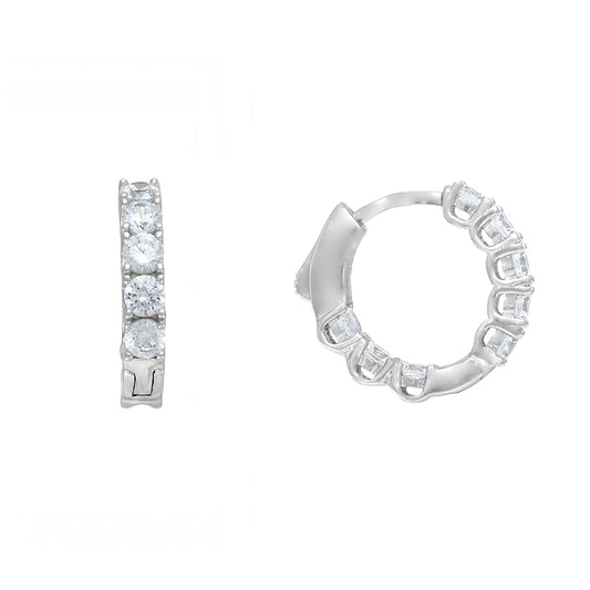 Pendientes aros en plata con circonitas en garra