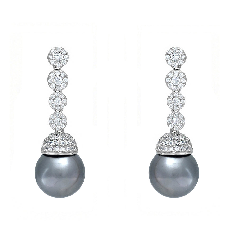Pendientes en plata largos con perlas grises