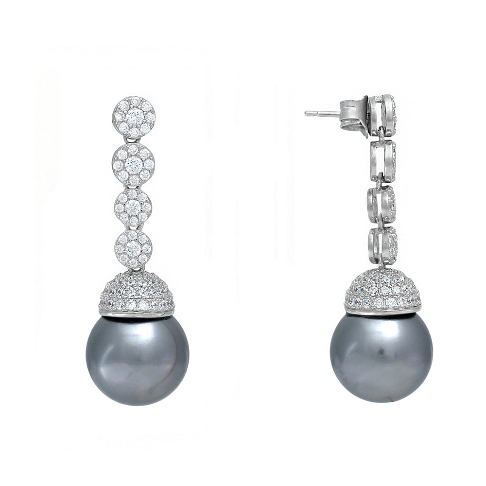 Pendientes en plata largos con perlas grises
