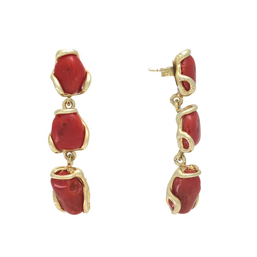 Pendientes largos con 3 corales colgando