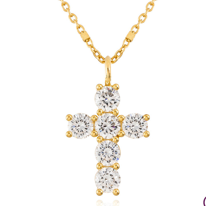 Gold-plated cross with zircons