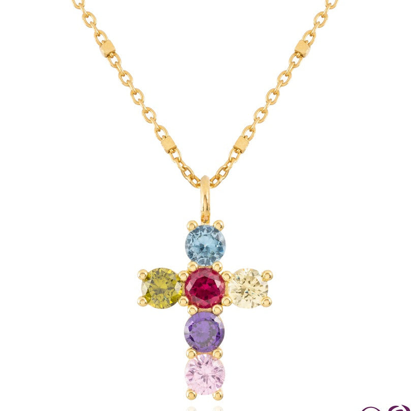 Cross with colored cubic zircons