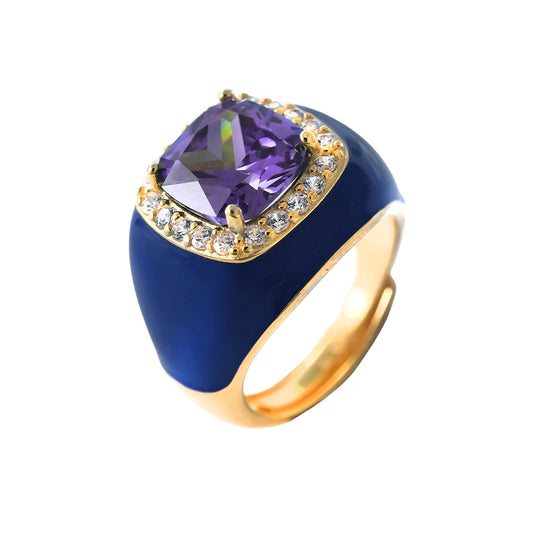 Anillo baño de oro con esmalte azul