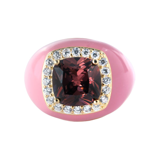 Anillo baño de oro con esmalte rosa