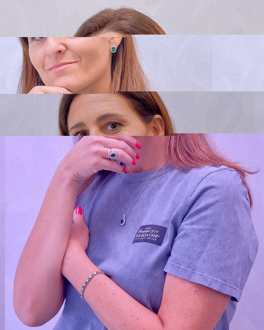 Pendientes orla con central color esmeralda