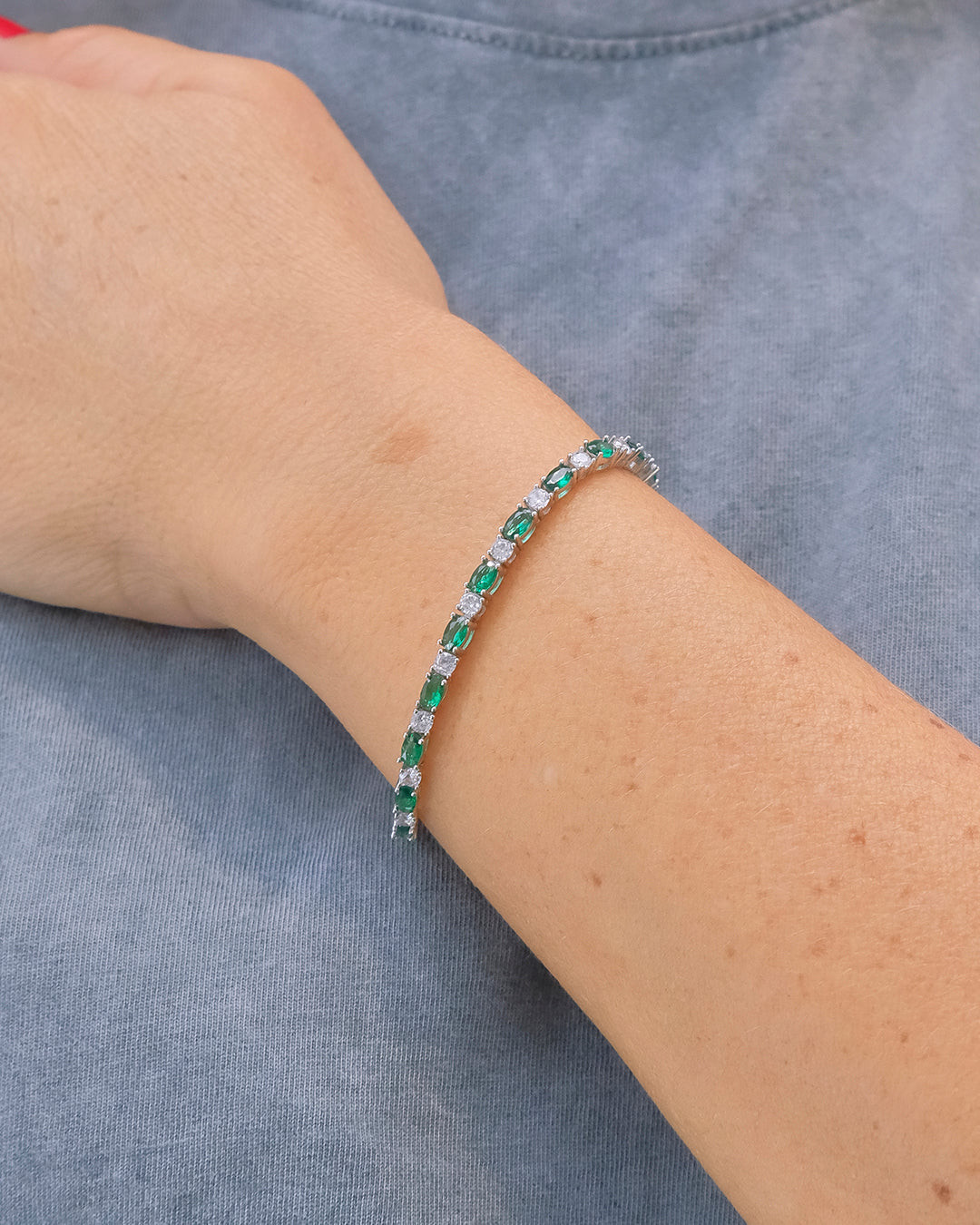 Silver bracelet with colored cubic zirconia