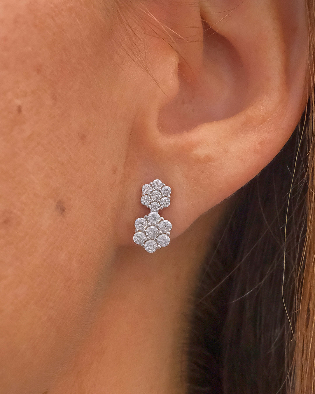 Pendientes en plata con doble roseta en circonitas
