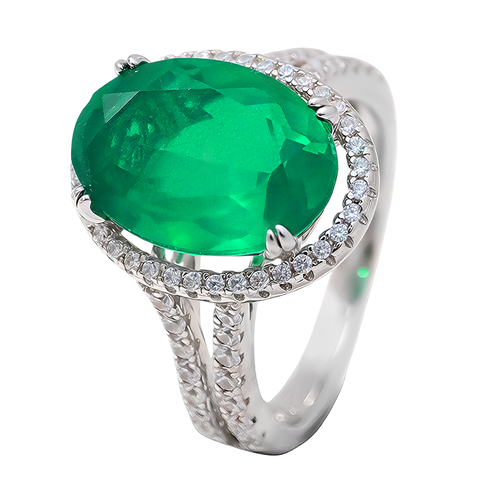 Anillo centro color esmeralda oval