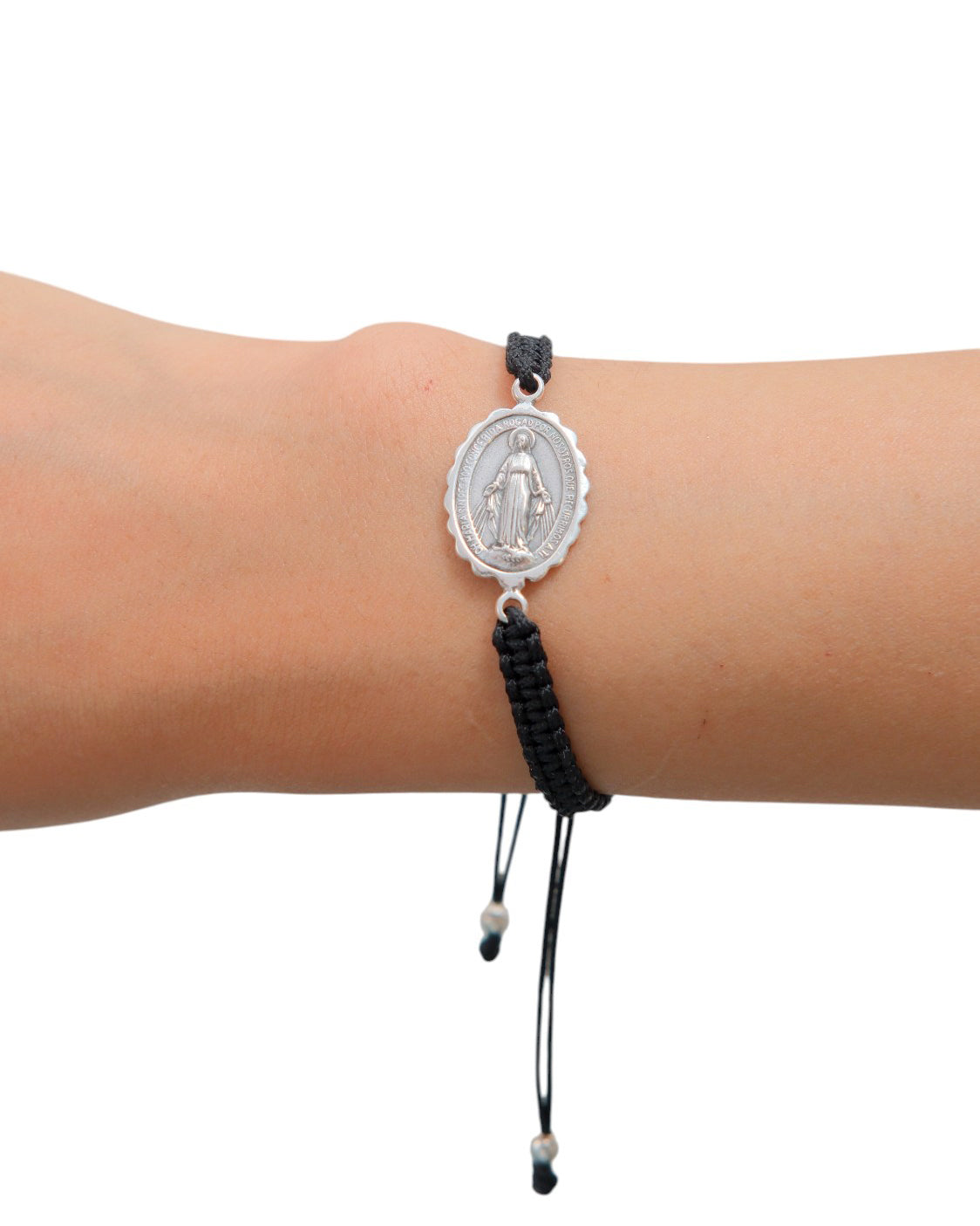 Pulsera macrame con Virgen de la Milagrosa en plata