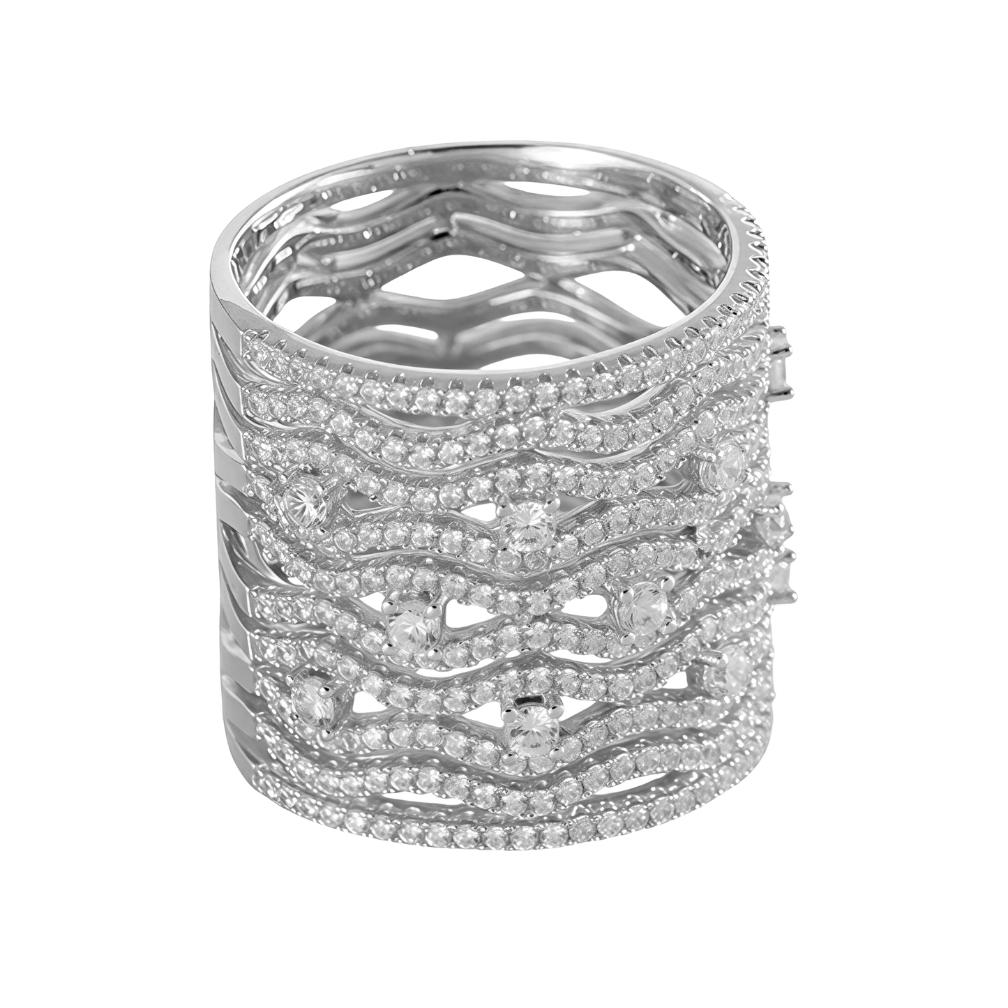Anillo olas cuajado circonitas
