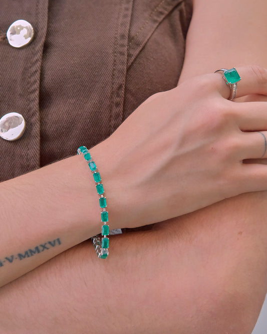 Silver bracelet with colored and emerald-cut zircons