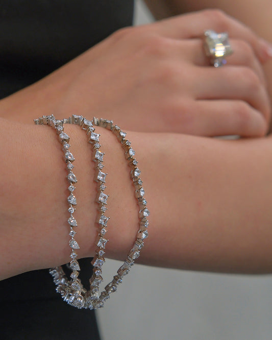 Silver bracelet with 3 rows of zircons