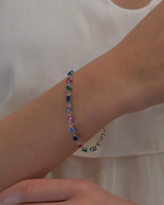 Pulsera en plata con circonitas de colores